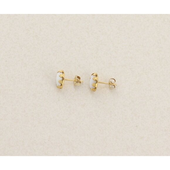 14k Yellow Gold Natural Opal Earrings Stud Post 3/8" x 1/4" - Picture 7 of 9